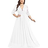 CYCLAMEN Plus Size Wedding Dress Lace Chiffon Deep V-Neck A-Line Long Sleeve Maxi Dresses Formal Evening Gown Cocktail