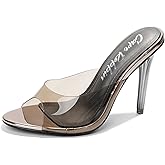 Cape Robbin Women's Stiletto Slip OnClear High Heels Sandals - Transparent Heeled Sandals for Women - 3.75-inch Dress Shoes - Sexy Open Toe Heels for Women (Barbara-anne)