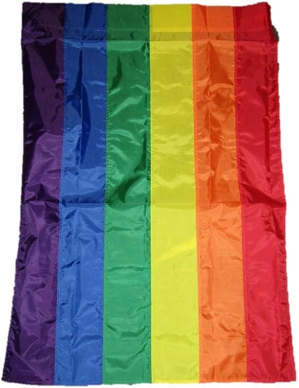 AES 28x40 Embroidered Rainbow Gay Pride Sleeved Garden Flag 28"x40" Nylon Banner Fade Resistant Double Stitched Premium Quality