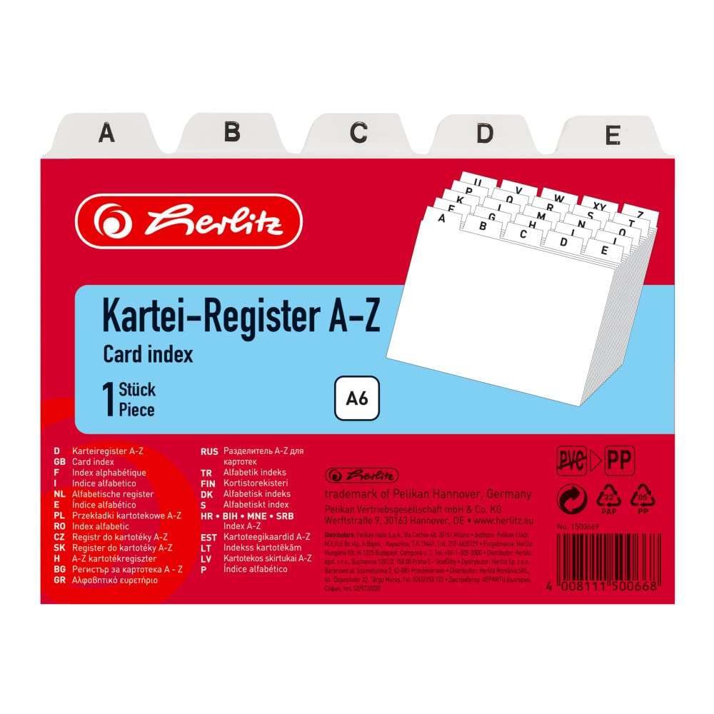 Herlitz A6 A-Z Index Card Register - White