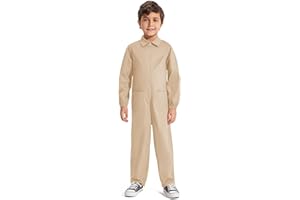 Haloumoning Boys Long Sleeve Coveralls Kids Fashion Jumpsuit Zip Up Flight Suit with Pockets 5-14 Years