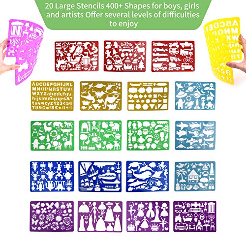 CtopoGo Drawing Stencils Set for Kids with Over 400 Shapes,Educational Toys to Enhance Children's Creativity,Arts and Crafts for Girls & Boys,Travel Activities Kit for Age 3+ Ideal Kids Gifts