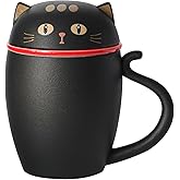 HEER Ceramic Tea Mug with Infuser and Lid, Cute Cat Tea Cup with Filter for Steeping Loose Leaf, Funny Teacup Birthday Christmas Cat Lover Gifts for Women, Men, Best Friends, Sisters, besties. (Black)
