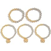 Gold Bow Beaded Bracelets for Women Stackable Stretch Bead Bracelet Set Chunky Gold Beaded Bracelets Adjustable Bow Bracelet Fashion Dainty Jewelry Gift for Women