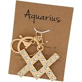 xuzhiyuan 12 Zodiac Sign Keychains with Rhinestones - Gold-Plated Astrology Key Ring for Keys/Bags, Birthday Gift for Women