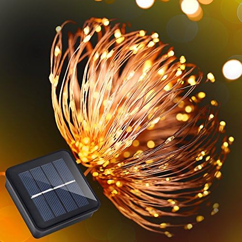 Solar String Lights, Garden Starry Lights, Indoor Fairy Lights, Solar Powered Copper Wire String Lights, Waterproof Ambiance Lighting for Home, Outdoor, House, Dancing, Wedding, Christmas, Party. 33ft 100 LEDs, Jingobyne 2 Modes Steady on/Flash, Warm White