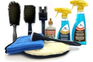 Ultrafashs Motorcycle Dirtbike Wash Kit - Premium Cleaning and Detailing Set for Mudguard,Rims and Paint.Includes Motorcycle Cleaner(560ML),Chain Clean(300ML) Dry Lubricant(120ML)