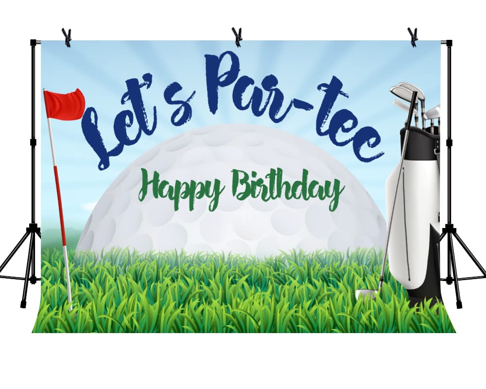Photo 1 of LYLYCTY 7x5ft Golf Birthday Backdrop, Let's Par-Tee, Golf Course Sports Theme Birthday Party Background Banner, Cake Table Decoration Photo Booth Booth Props BJLSLY771