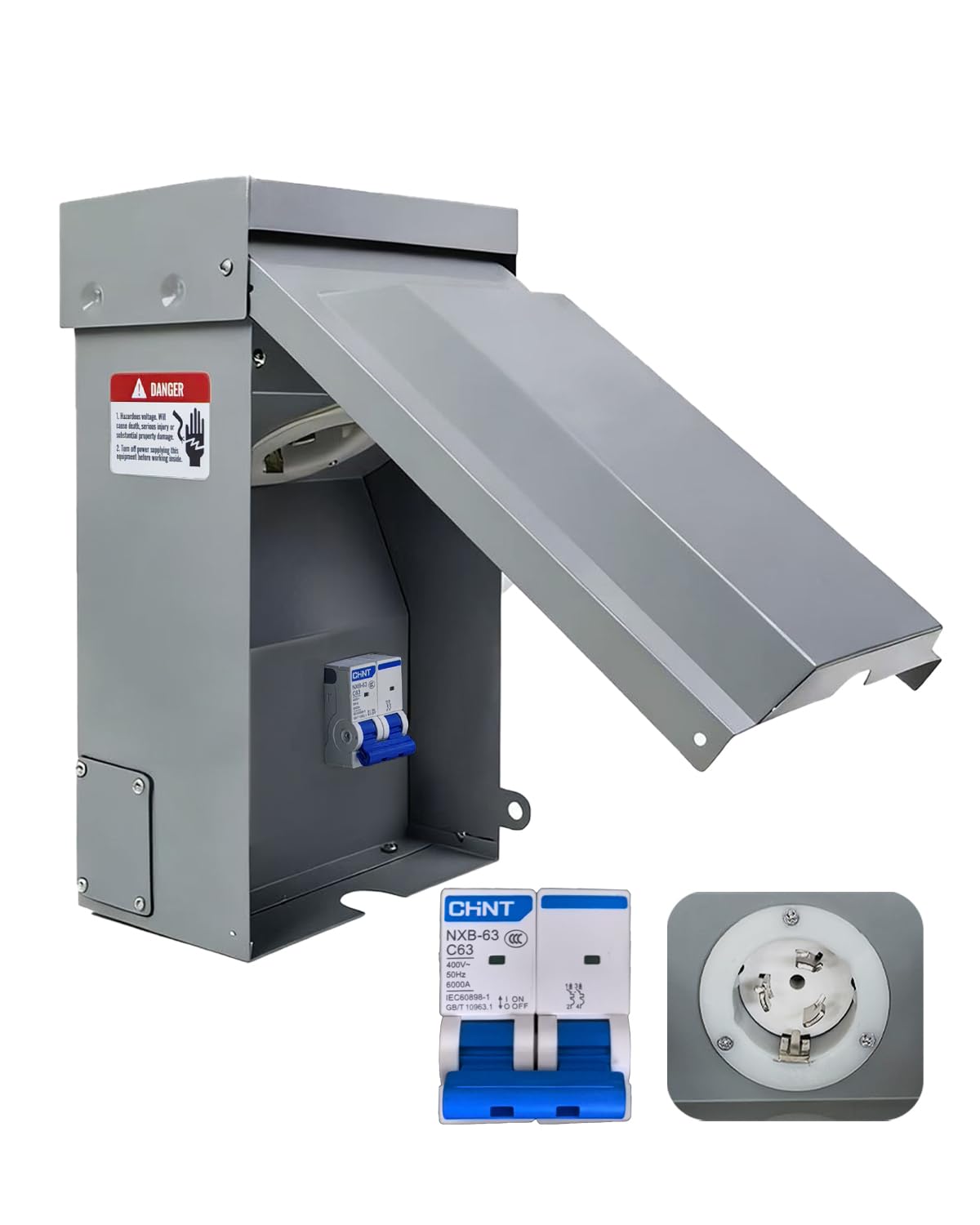 Photo 1 of 50 Amp Generator Power Inlet Box, NEMA SS2-50P 3-Prong, 125/250V 12500W Weatherproof Outdoor Generator Outlet Receptacle for Generator Cord