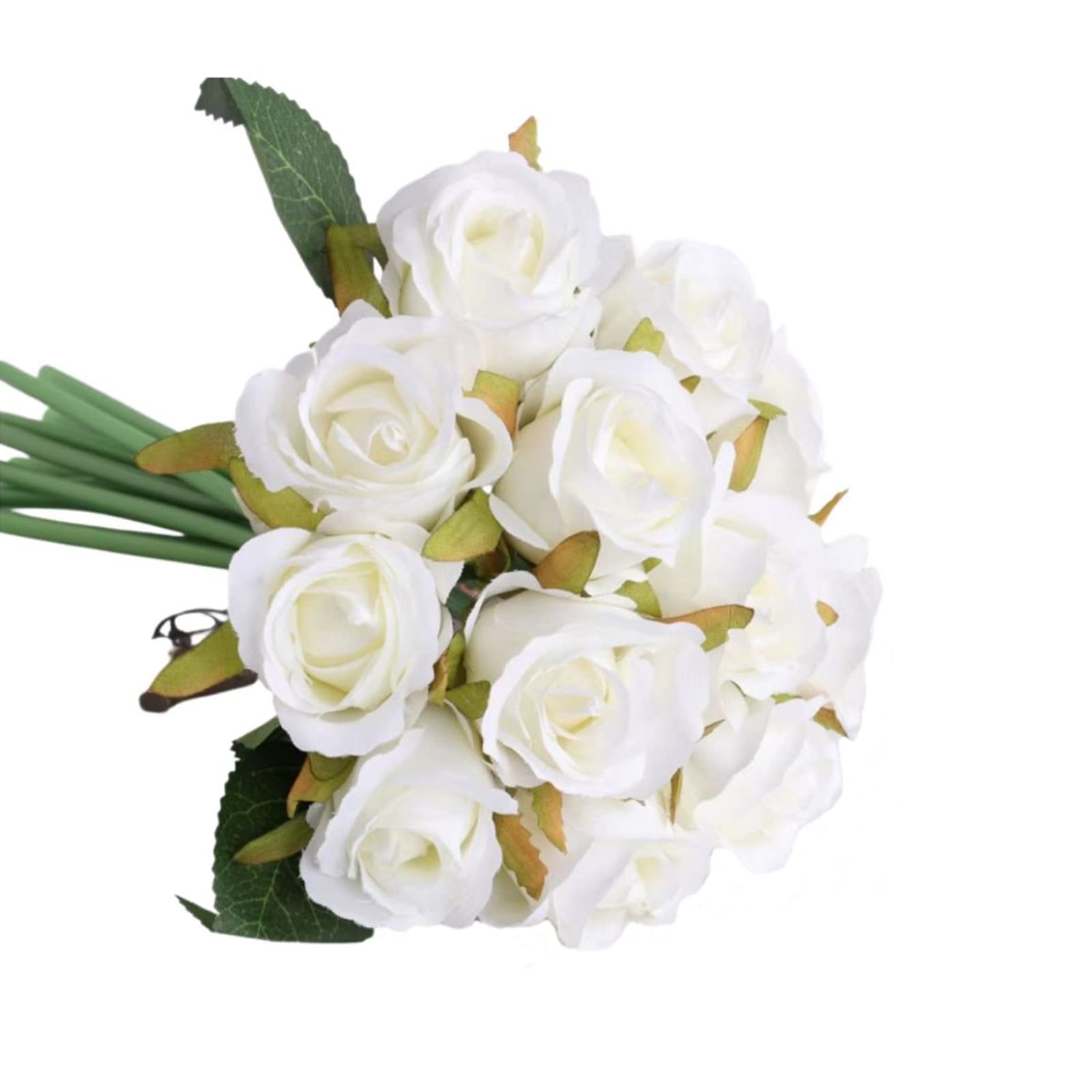 Aliangting 12 artificial silk roses, artificial bouquets for wedding brides, artificial flower decorations, artificial small roses decoration for home office parties. (White)