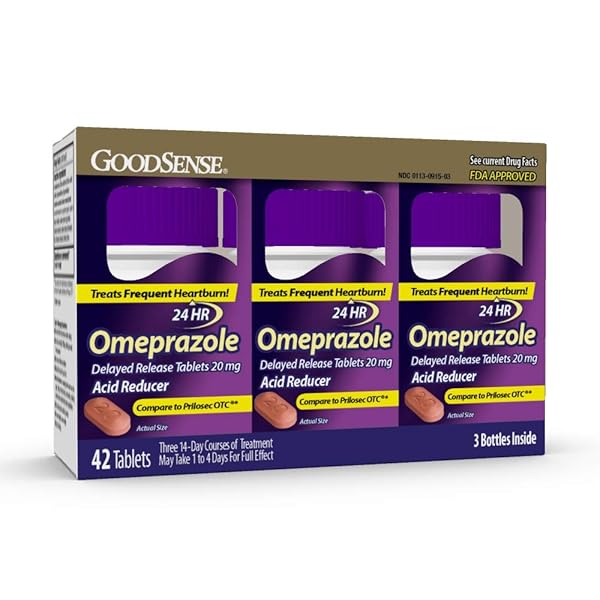 GOODSENSE OMEPRAZOLE DELAYED RELEASE TABLETS 20 MG, STOMACH ACID REDUCER FOR FREQUENT HEARTBURN TREATMENT, 42 COUNT