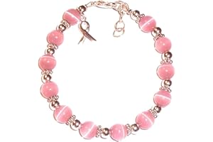 Hidden Hollow Beads Cancer Awareness Beaded Pink Breast Cancer or Multi Colored Bracelet, Strong, 7 3/4 Inches Long With Extender, Fits Most Wrists