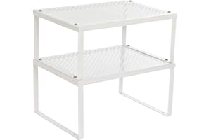 SONGMICS Spice Rack, Cabinet Shelf Organizers, Shelf Organizer, Countertop Organizer, Shelf Riser, Stackable, Expandable, Set of 2 Metal Kitchen Counter Shelves, White UKCS01WT