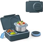 Omie OmieBox UP bento Box for Kids | Insulated Lunch Box | Leak Proof Vacuum Insulated Thermal Food jar | Cooler ice Pack | 2 Compartments (Graphite)