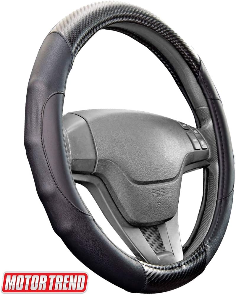 Motor Trend GripDrive Carbon Fiber Steering Wheel Cover – Universal Fit with Microfiber Leather for Steering Wheel Sizes 14.5 15 15.5 inches (Black): Automotive