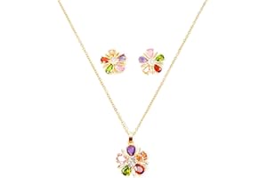 Gleamique Jewelry Sets for Women, Necklace and Earring Sets for Women, Birthstone Jewelry, Synthetic Gemstone, Pendant Necklace, Stud Earrings, Silver Jewelry or Gold Flash
