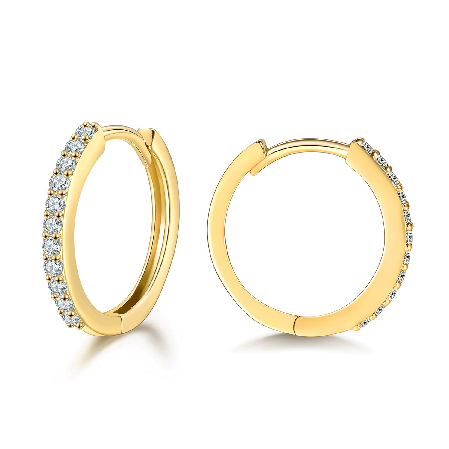 wynn's Silver Earrings for Women - S925 Sterling Silver Hoop Earrings | Gold Earrings for Women Girls, Cartilage Sleeper Earrings, Huggie Hoop Earrings with Cubic Zirconia, 12mm Gold Earrings