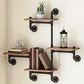 MAIKAILUN Industrial Floating Pipe Wall Mounted Shelves Rustic Modern Wood Shelving Bookcase 4 Layer Ladder Hanging Bookshelf for Home Bathroom Office Kitchen Decor(D)