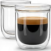 Aquach 8oz Double Walled Glass Espresso Cups Set of 2, Insulated Small Mugs | Dishwasher/Microwave Safe, Borosilicate Glass, Double-walled, Single-wall Rim, Lidless