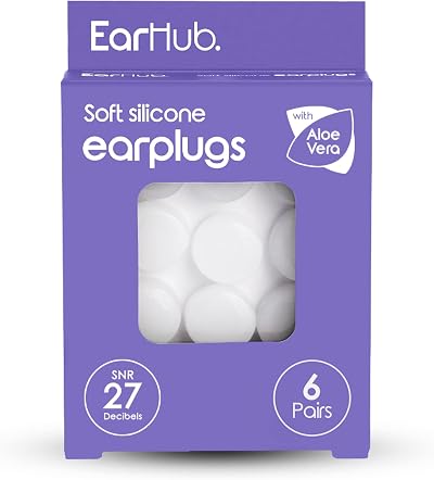 EarHub Sleepwell Soft Premium Silicone Earplugs 6 Pairs Travel Case Included
