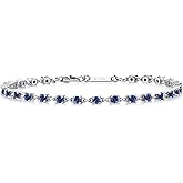 Gem Stone King Blue Created Sapphire Tennis Bracelet for Women in 925 Sterling Silver | 1.76 Cttw | Round: 2.5MM | Gemstone September Birthstone | 7 Inch