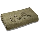 M MCGUIRE GEAR Military Style Wool Camping, Survival, and First Aid Blanket, 64" x 90", Embroidered U.S Logo, Olive Drab