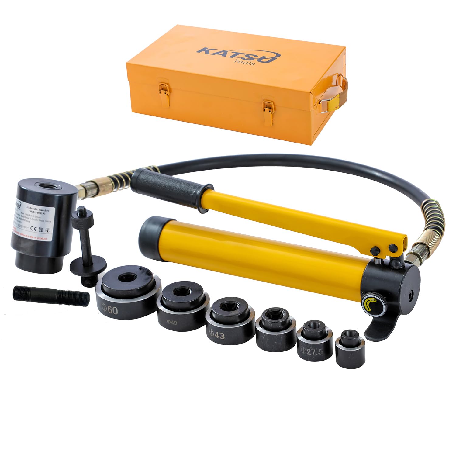 KATSU Hydraulic Knockout Punch 10 Ton 6 Dies 22-60mm Hydraulic Metal Hole Puncher Electrical Conduit Hole-Driver Cutter Kit Tool Set 405193