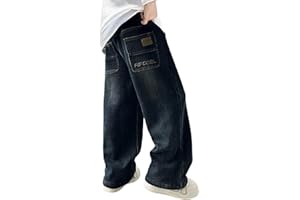 Baggy Jeans Boys Y2k Straight Wide Leg Denim Pants Kids Casual Elastic Waist Loose Trousers with Pockets Trendy Streetwear