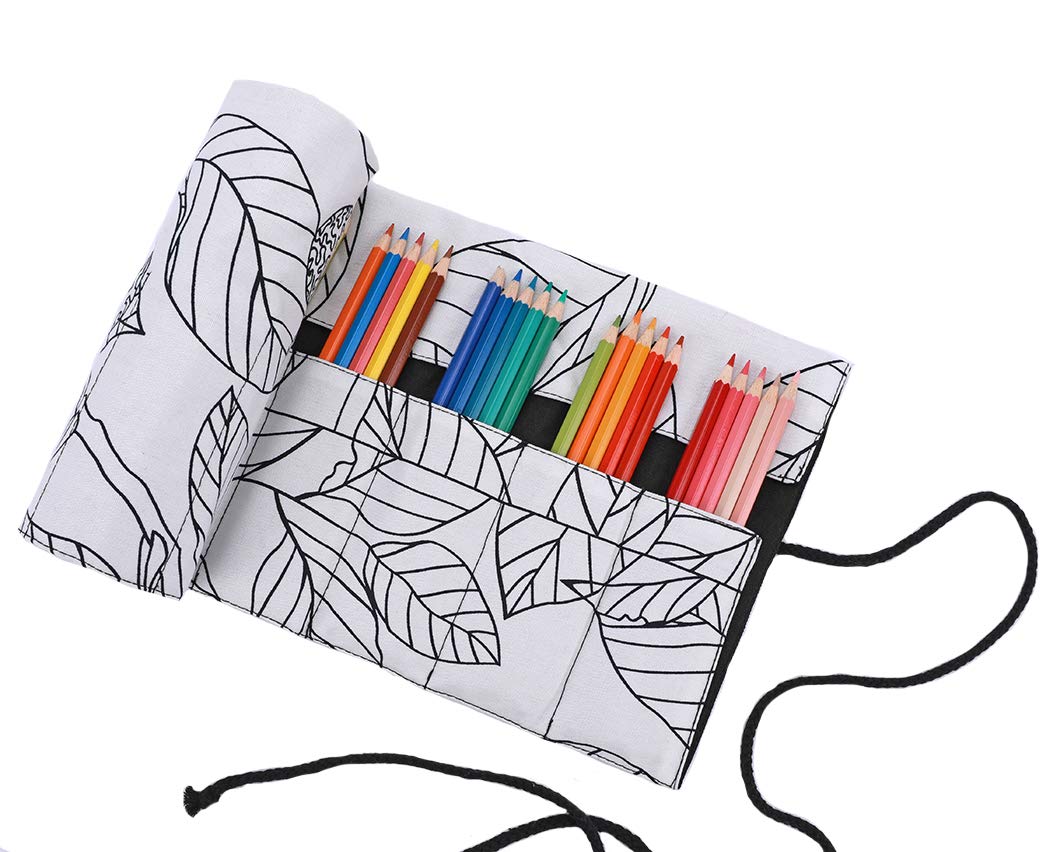 Amoyie Hand Roller Bag for 48 Color Pencil Gel Pen, Canvas Storage Bag for Artist Student, (no Pencil Included), White 48