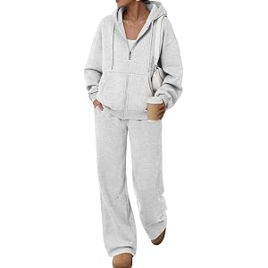 Trendy Queen Womens 2 Piece Zip Up Sweatsuits Fall Lounge Set | Oversized Hoodie, Wide Leg Sweatpants, Airport Travel Outfits