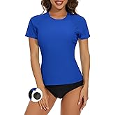 Bonneuitbebe Women's Short Sleeve Rash Guard with Built in Bra Swim Shirt UPF50+ Quick Dry Bathing Suit