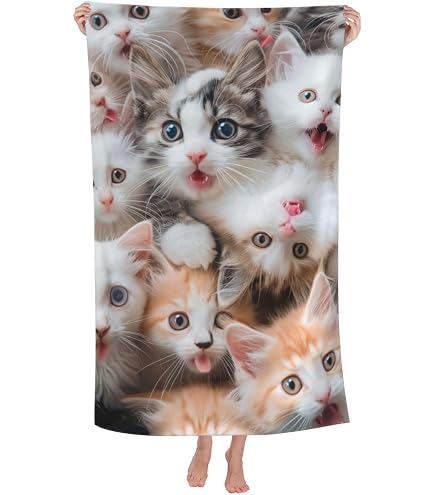 WZOMT Cute Cat Beach Towel - Microfiber, Quick-Dry, Sandproof Oversized Towel 32x52 Inches - View #2