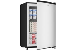 BANGSON 3.0 Cu.ft Compact Upright Freezer, Energy-Saving Mini Freezer with Adjustable Thermostat, Removable Shelves, Reversible Door, Ideal for Garage/Dorm/Office/Apartment, Silver