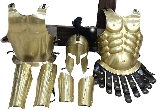 Amazon Com King Leonidas 300 Spartan Brass Helmet W Black Plume Medieval Muscle Armor Jacket Leg Or Arm Guard Clothing