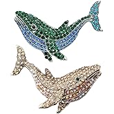 Wixine 2Pcs Blue Full Rhinestone Whale Fish Brooches Women Alloy Dolphin Animal Party Casual Brooch Pins Gifts