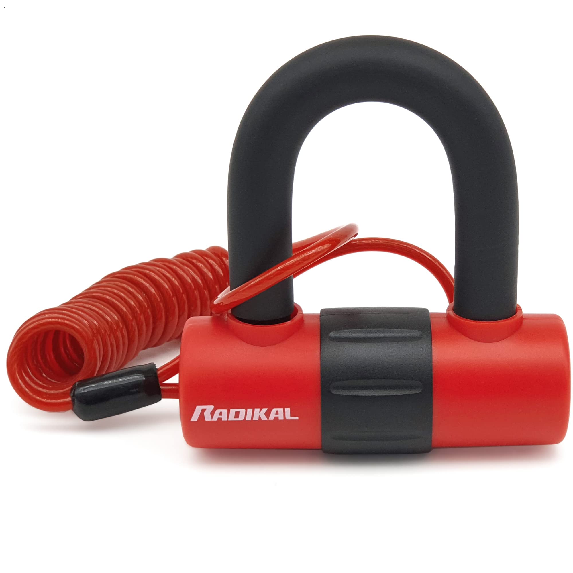 RADIKAL RK72 Mini U Disc Lock, Double Locking Mechanism and Dual Function for Disc Lock or Chain, High-Security 14mm Shackle, Reminder Cable, Anti Theft Wheel Lock for Motorcycle Scooter Electric Bike