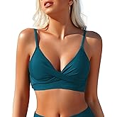 Limeeke Women's Twist Front Bikini Top V Neck Padded Swimsuit Top Adjustable Spaghetti Straps Bathing Suit Tops