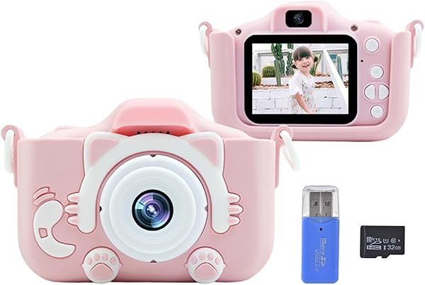 haptern Kids Digital Camera Upgrade 2000W Pixels Kids Selfie Camera X5S Childrens Digital Camera HD IPS Dual Lens Leather Case Photograph And Video boosted