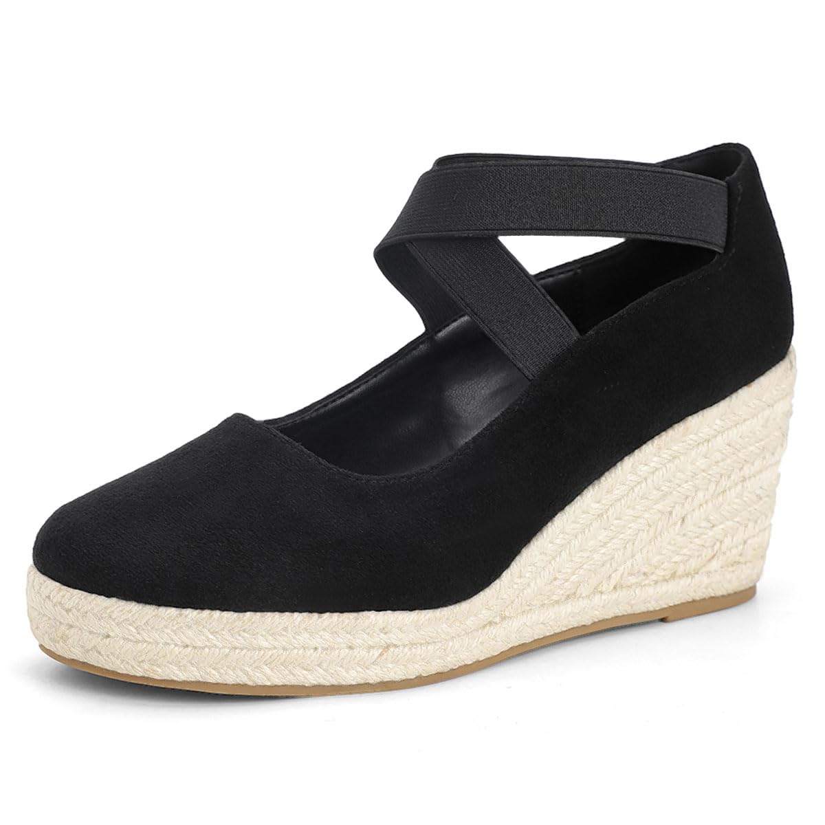 Photo 1 of Lotgnimry Womens Espadrilles Sandals, Closed Toe Platform for Women Slip on Elastic Ankle Strap Casual Comfortable Wedge Sandals