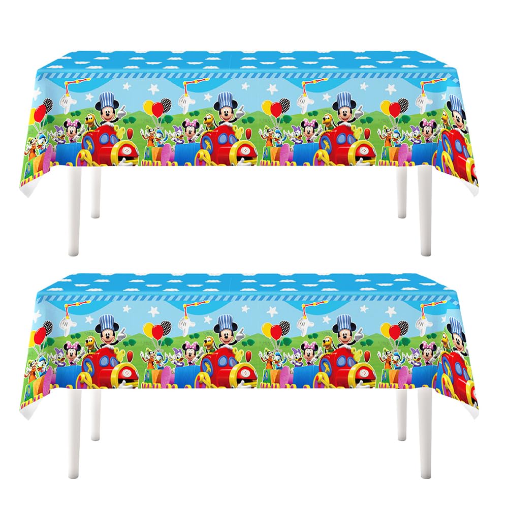 Photo 1 of 2Pcs Mickey Tablecloth Disposable Tablecover Birthday Party Supplies and Decorations for Kid Boy Baby Shower Rectangle Tables 70"X42",2 Pack