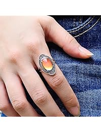 Fun Jewels - Anillo de plata de ley envejecida, chapado en latón, piedra ovalada, cambio de color, tamaño ajustable