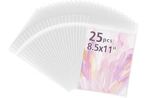 Frametory, 9" x 11 3/7" Acid-Free Clear Plastic Bags, Self Seal Crystal Photo Sleeves for 8.5x11 Framing Mat Mattes, Art Prints, Pictures, Posters - 25 Pack
