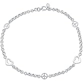 Bling Jewelry Aum Om Ohm Symbol 3 Multi CZ Peace Sign Anklet Charm Anklet Link Ankle Bracelet For Women .925 Sterling Silver Adjustable 9 To 10 Inch