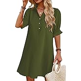 JPGLOV Womens Summer Shirt Dress 2026 Casual Ruffle Short Sleeve Button Down Flowy Swing Shift Mini Dresses with Pockets