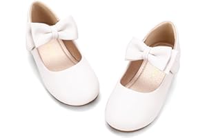 Hehainom Toddler Flower Girls Dress Shoes, Mary Jane Princess Ballet Flats with Bow and Peals for Party School