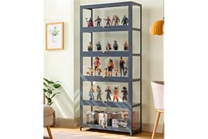 YangAera Display Case with Acrylic Cabinet Door Flip Door Display Cabinet Curio Cabinet Glass Display Shelf Bamboo Storage Cabinet for Living Room (5 Layer Length 31.5 in)