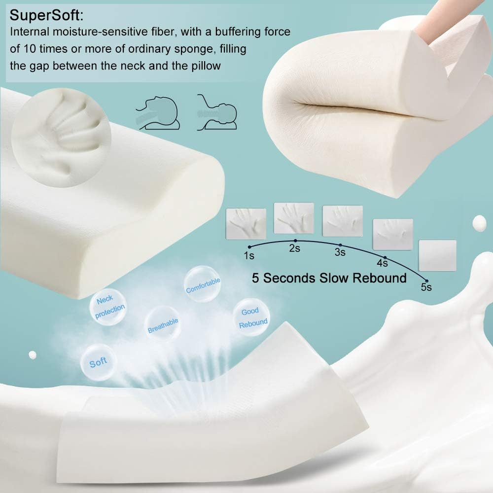 Power of Nature Memory Foam Contour Pillow, Neck Support Cervical Bed Pillow for Sleeping, Side Sleeper - Relieve Neck Pain with Washable Zippered Soft Cover: Kitchen & Dining