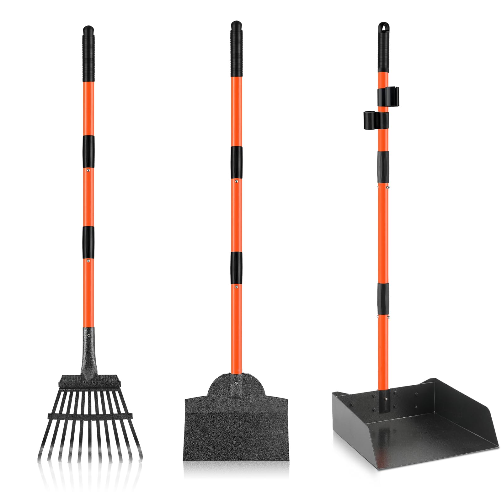 ROIUBPO Pooper Scooper, Extra Large Long Handle Dog Pooper Scooper for Dogs Heavy Duty, Pet Supplies Stainless Metal Tray, Spade and Rake Set, Use on Grass, Dirt or Gravel Image