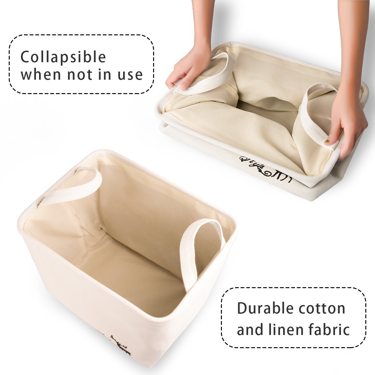 WISHPOOL Collapsible Storage Bin Baskets Foldable Canvas Fabric Storage Cube Bin Set With Handles For Home Laundry Closet (2-PACK 2) …