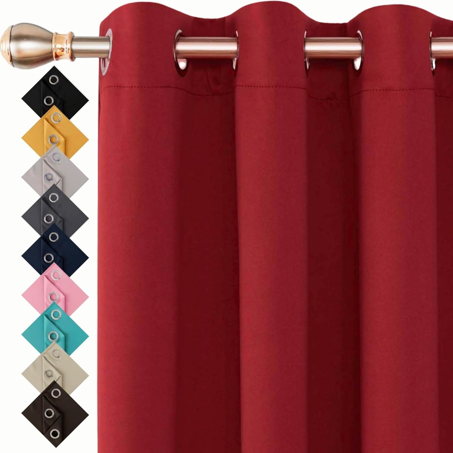 Thermal Insulated Blackout Ring Top Eyelet Curtains for Bedroom Windows 66 x 72 Red 2 Panels (66”(167cm) wide x 72”(182cm) long, Red)